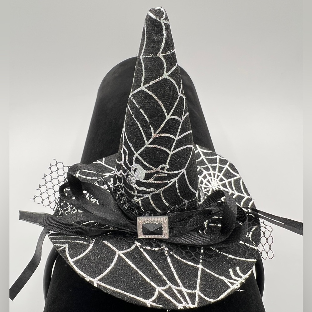 Witch Hat Headband Felt Metallic Cobweb New